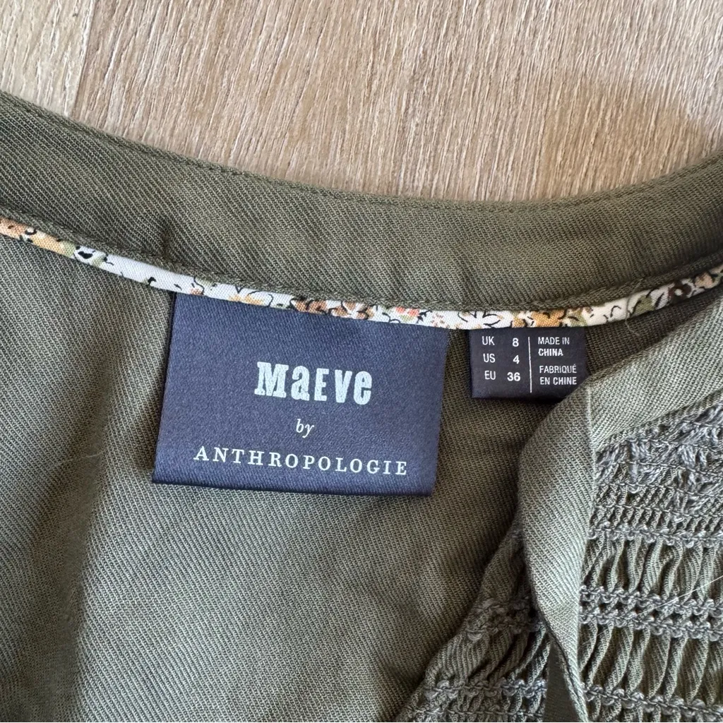 Maeve Anthropologie Olive Green Long Sleeve Dress - Image 4