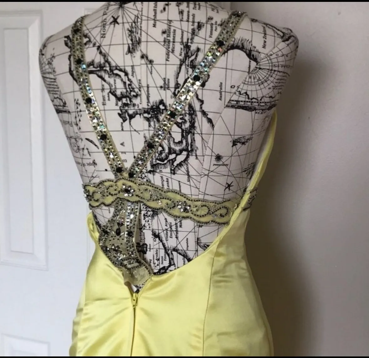 Fire & Ice Vintage y2k colorful Coquette Embellish Bead Halter Prom Evening Formal Wedding Gala High Low Mermaid Fish Yellow - Image 6