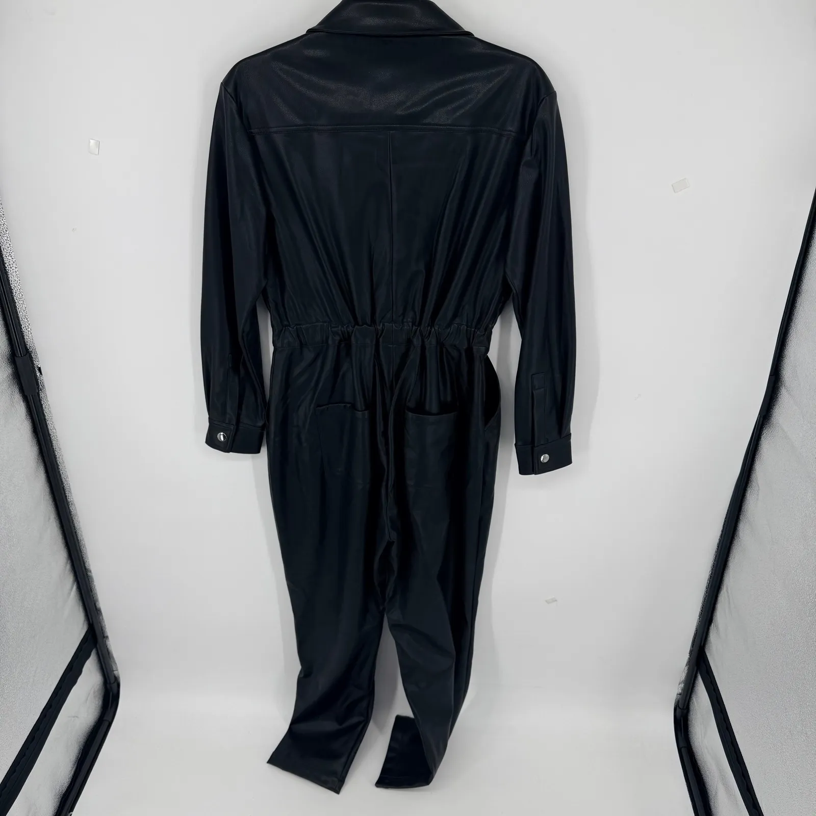 WEWOREWHAT Utility Jumpsuit Black Vegan Leather Zipper Pockets S NWT Moto Edgy - Image 7
