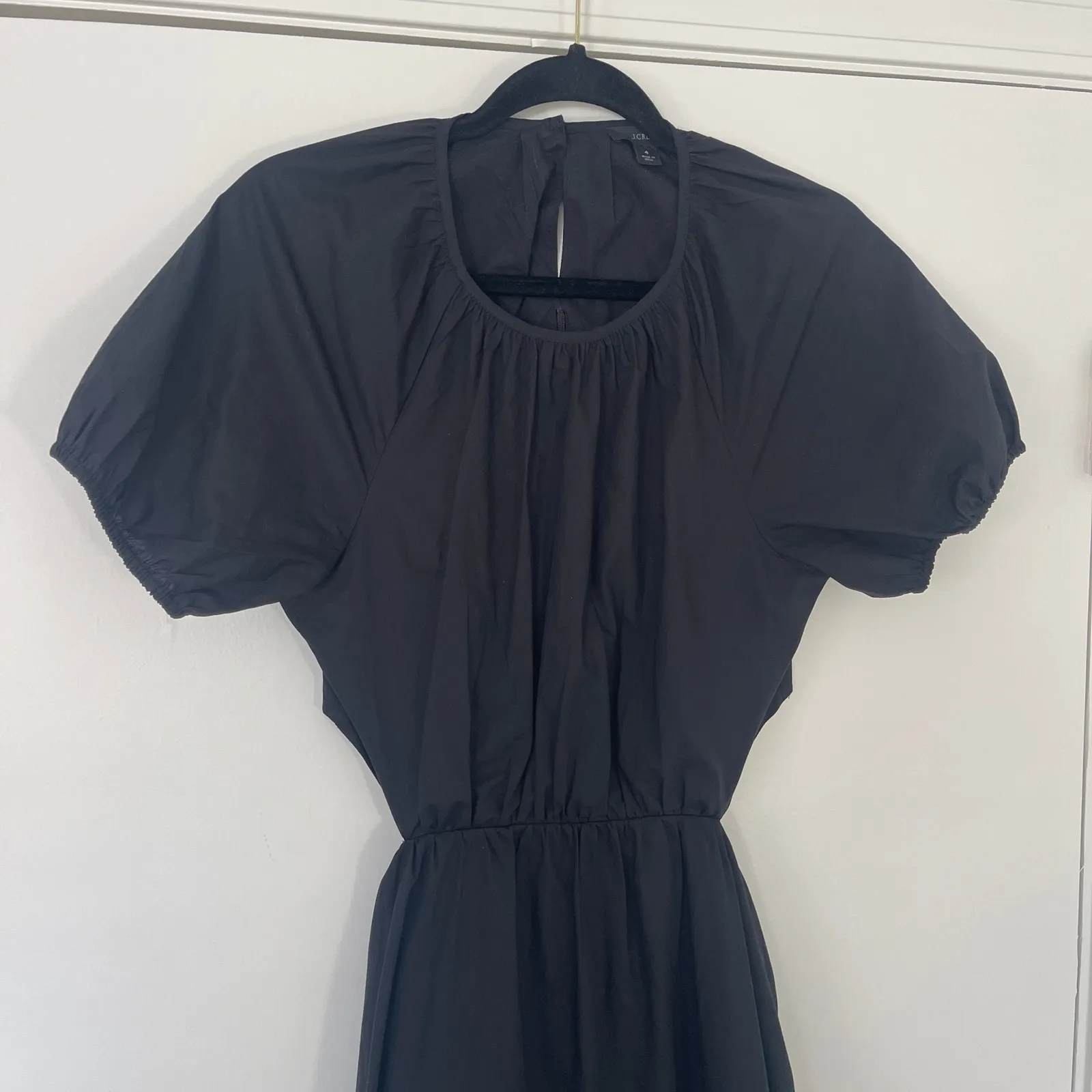 J.‎ Crew Side-cutout Cotton Poplin Black Puff Sleeve BG397 Midi Dress Size 4 - Image 5