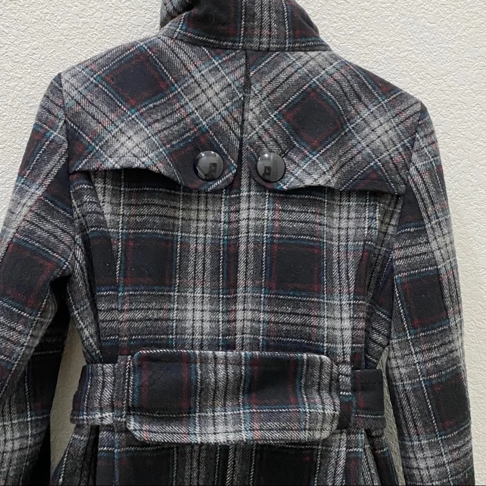 Jones New York Wool Blend Plaid Pea Coat L - Image 9