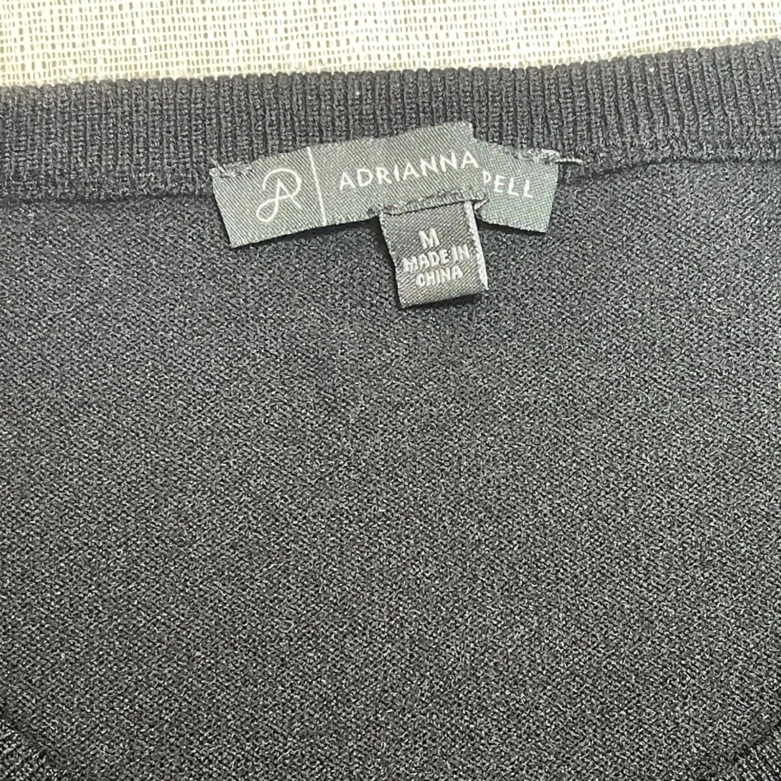 Adrianna Papell  Black Short Puff Sleeve Sweater Top - Medium - Image 5