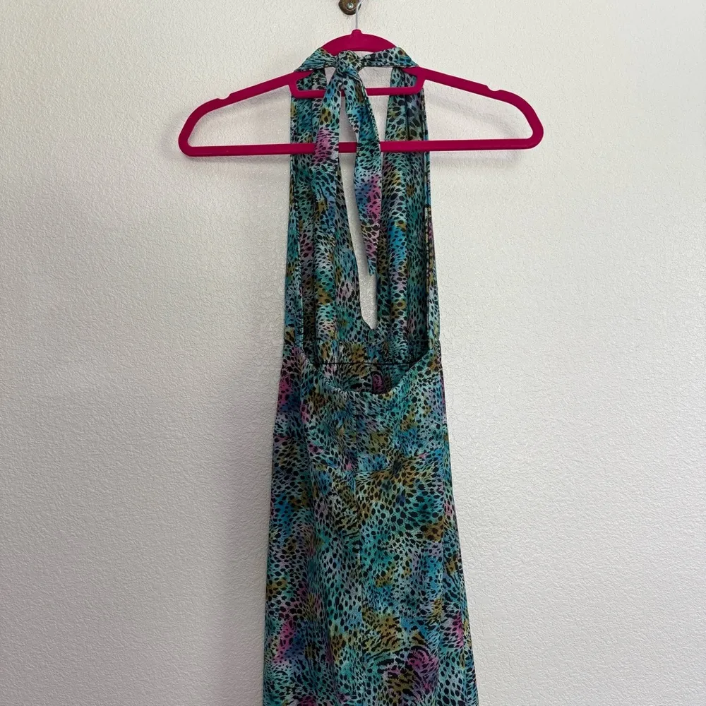 NWT Awesomeness Designs Colorful Tie Dye Long Halter Maxi Dress Large Blue - Image 5