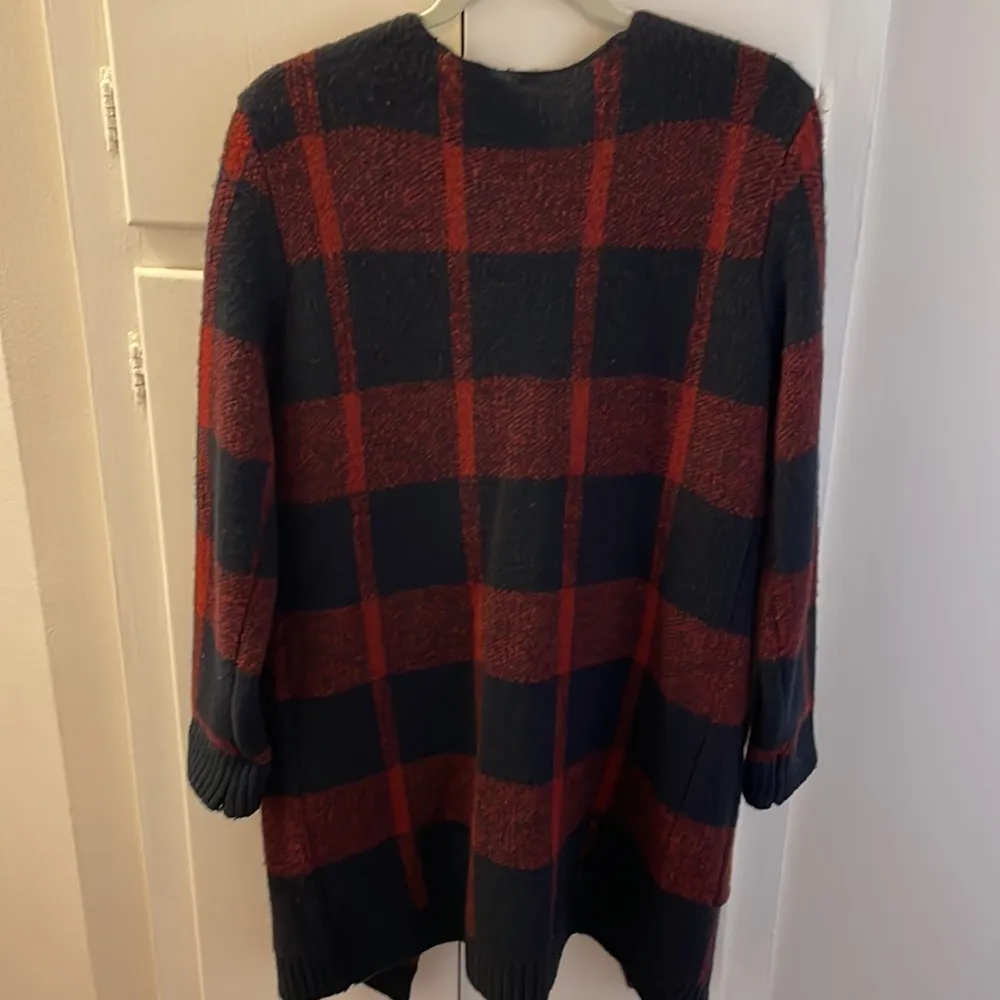 Navy & Red Plaid Sweater Coat Blue Size undefined - Image 3