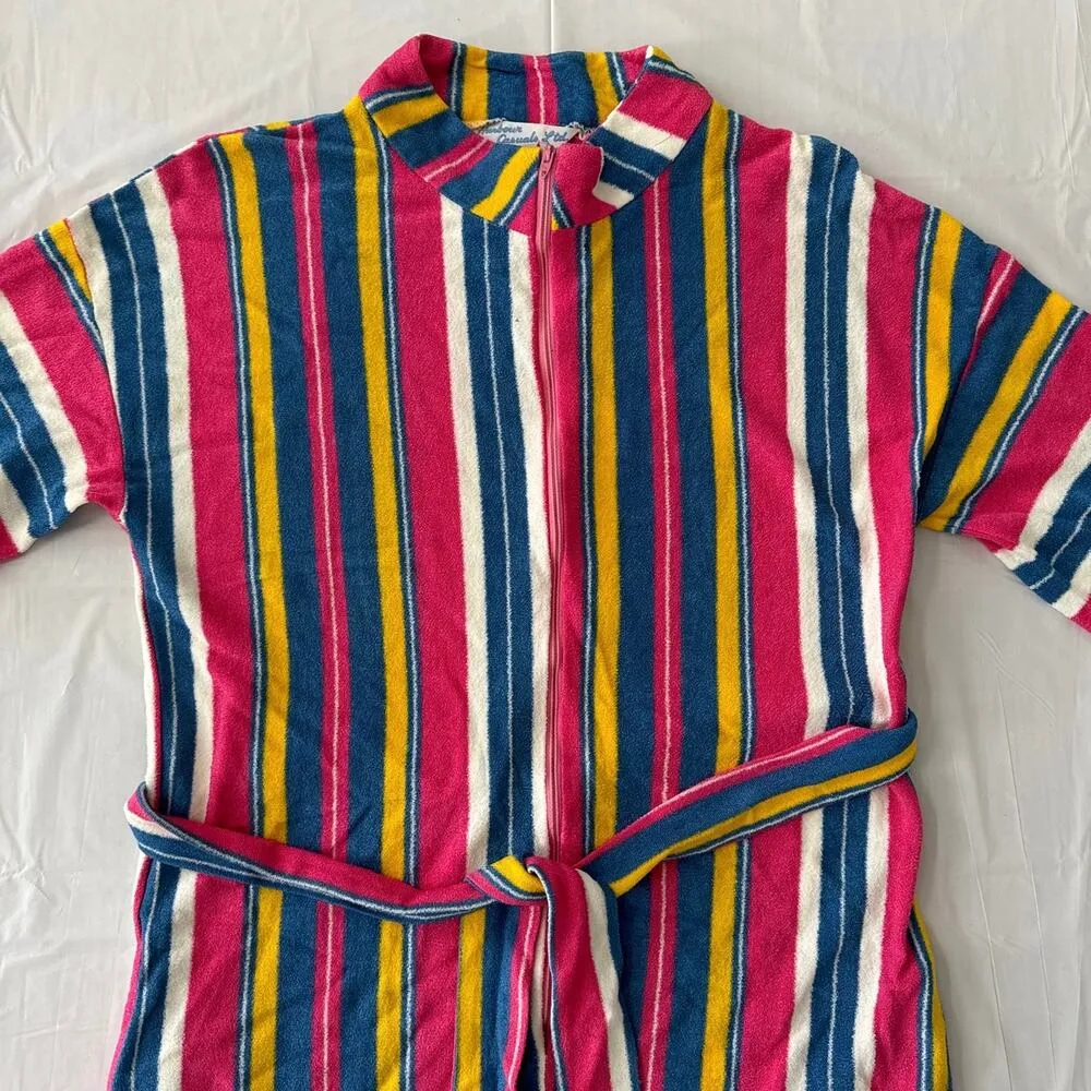 Vintage 70s Harbour Casuals Ltd ROXANNE striped multicoloured Terry beach dress - Image 3