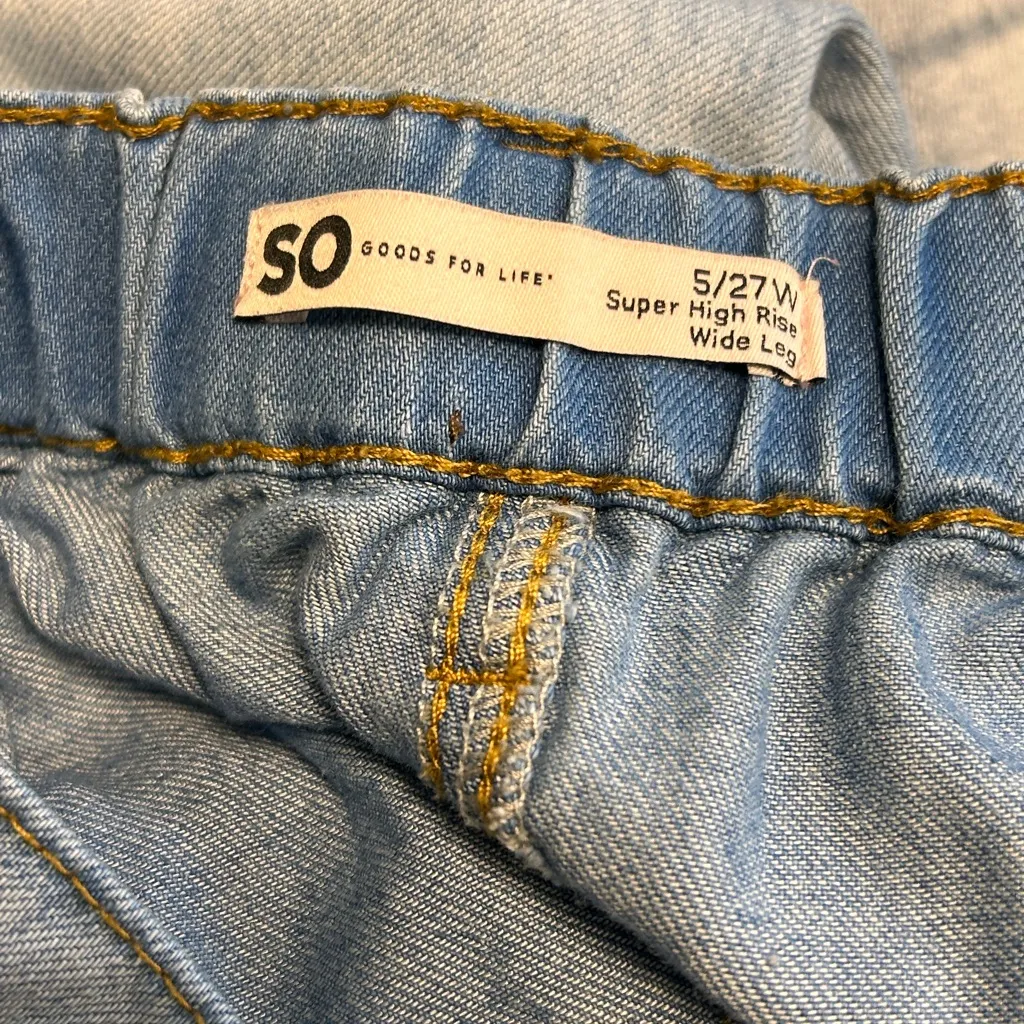 Juniors SO size 5/27 Super high rise Wide Leg stretch blue jeans 5 waist 27 - Image 5