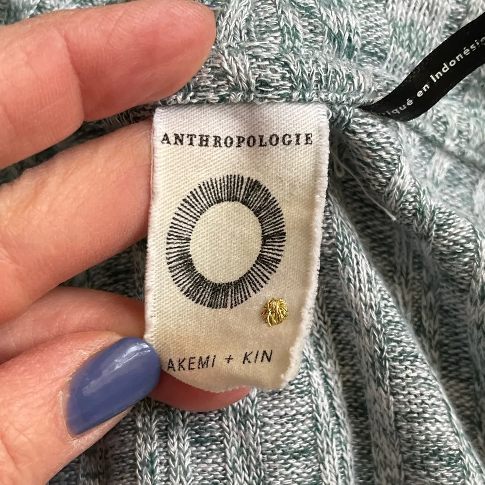 Akemi + Kin Long Line Green and White Marled Sweater Cardigan Sz M - Image 6