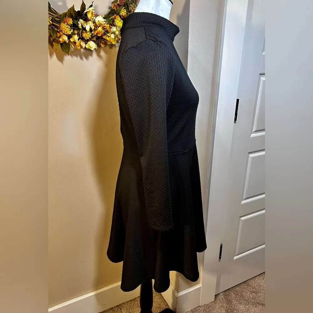 FREE PEOPLE Flirt & Flare Black Whimsy Goth Open Back Textured Mini Dress Sz M - Image 5