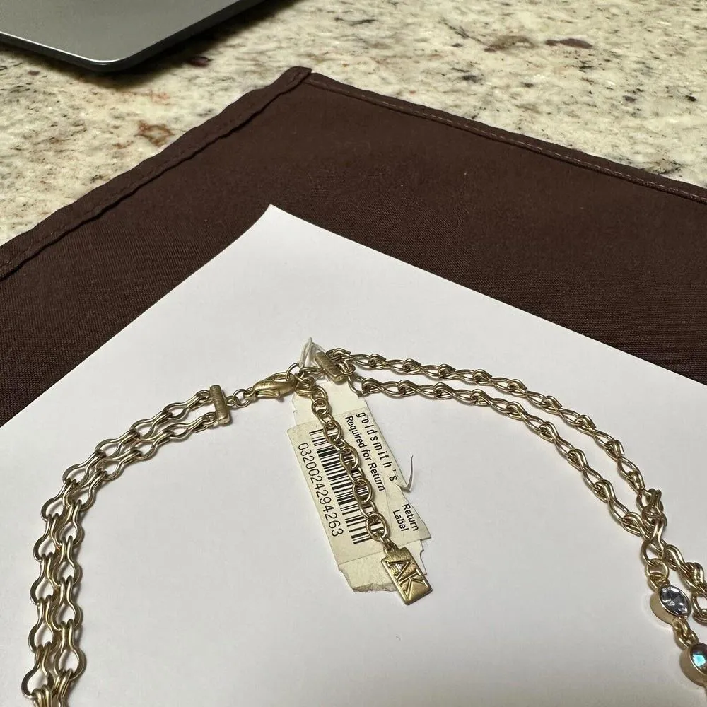 Anne Klein Blue Rhinestone Olive Green Gold Tone Layered Necklace NWT $65 - Image 5