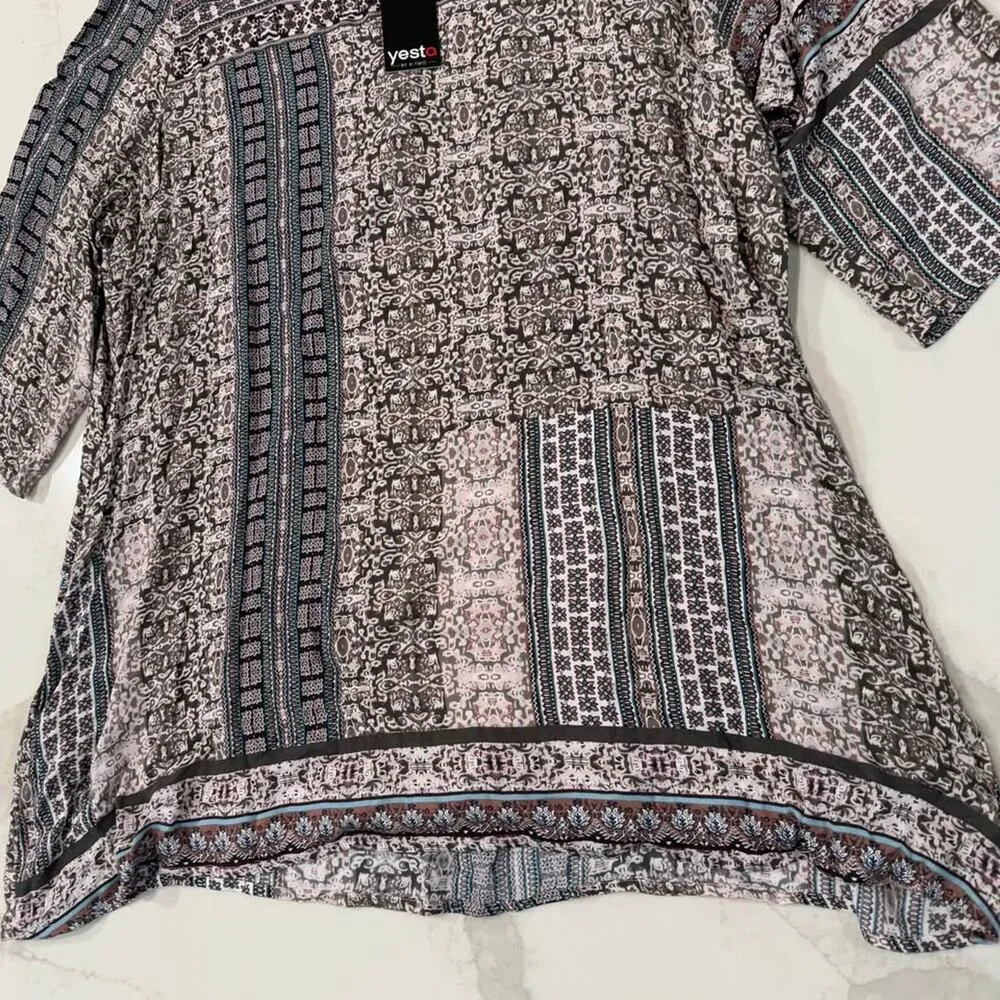 Yesta by X Two NWT Plus Size 3/4 Sleeve Tunic Top Womens 20 Lined Paisley Floral Gray - Image 2