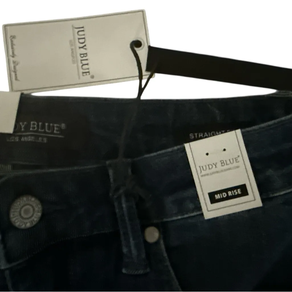 Judy Blue Women's Straight Fit Tummy Control Mid Rise Jeans - Dark Blue - Image 9