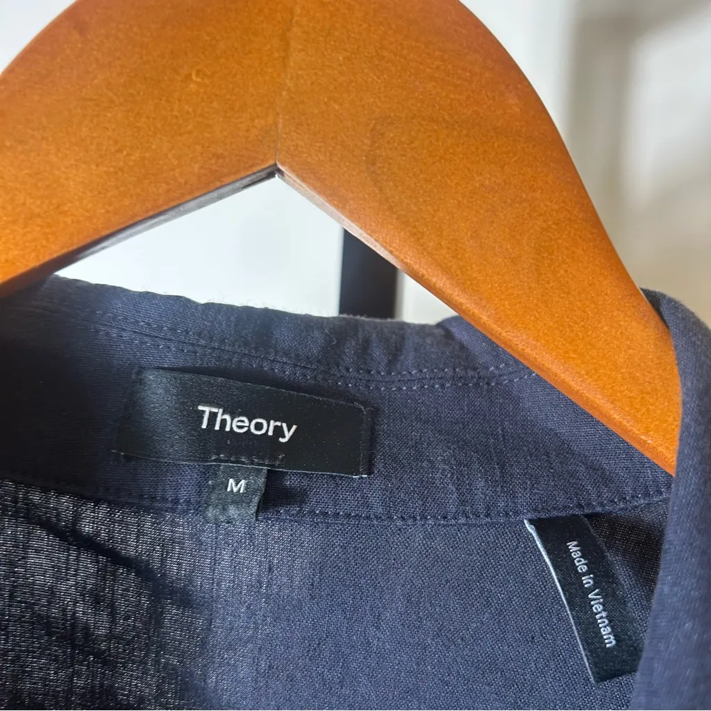 Theory Shirt Jacket Linen Button Front Deep Navy Utility Collar $395 Size M - Image 4