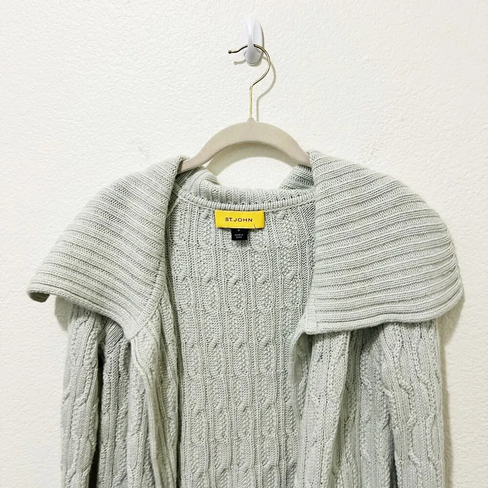 [St. John] Mint Green Open Front Chunky Cable Knit Cardigan Sweater Sz Petite P - Image 3
