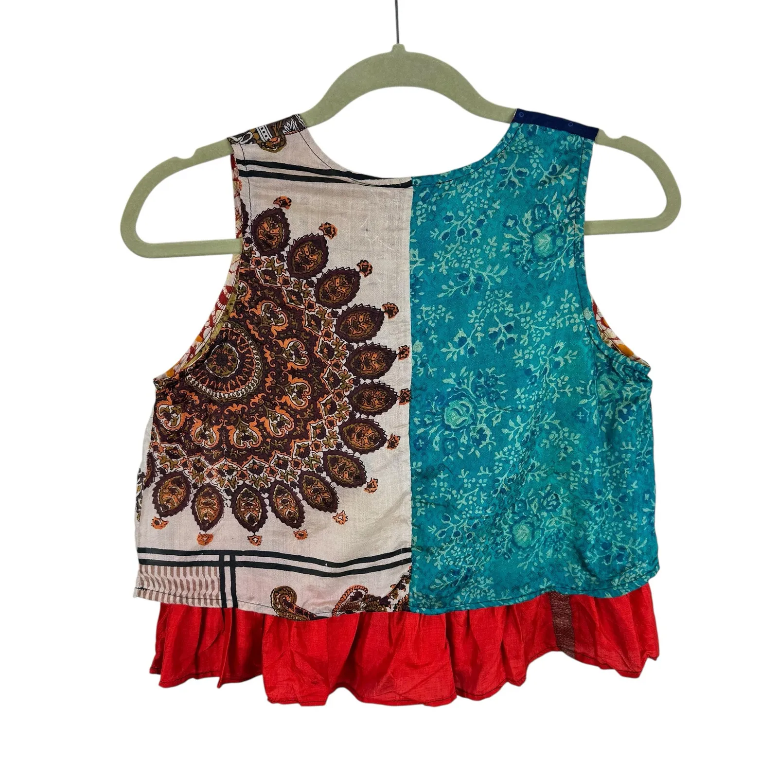 Sacred Threads 100% Vtg Silk Ruffled Sleeveless Cropped Light Blouse Size S M - Image 2