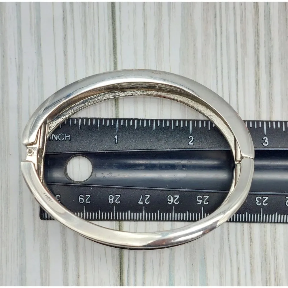 Silver Tone Hinged Wave Bangle Bracelet Mirrored Shimmer Center - Image 12