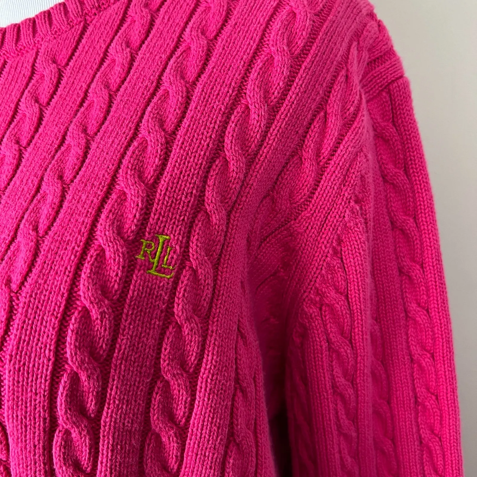 Lauren Ralph Lauren Sweater Women Large Pink Cable Knit Cotton Crewneck Pullover - Image 4