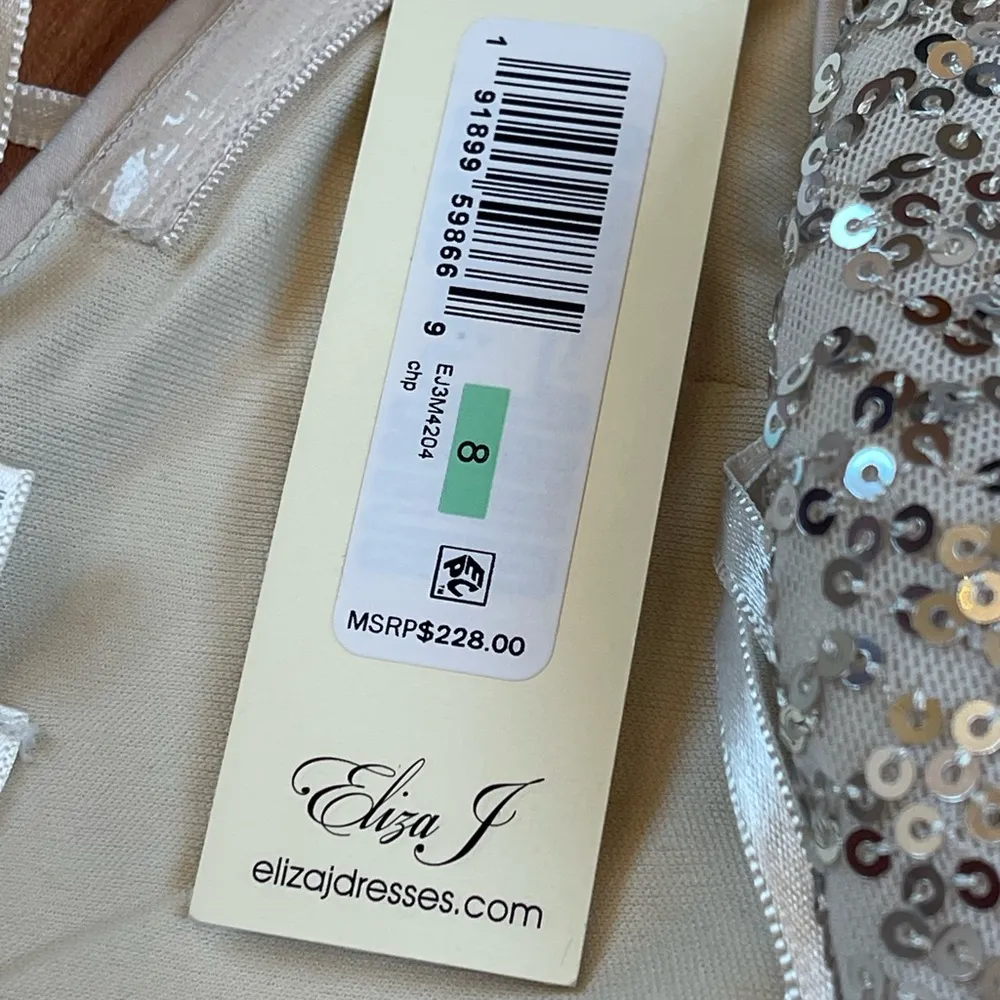 Eliza J. One-Shoulder with cutouts Maxi Sequins Gown Dress Prom Champagne Sz 8 - Image 8