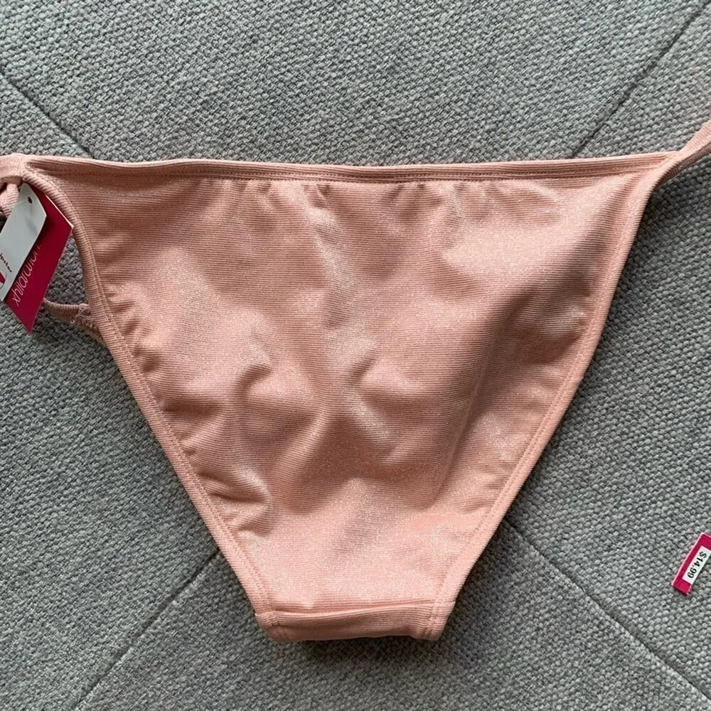 NWT Xhilaration Pink Ruffle Glitter Swim Bikini Bottom Medium - Image 4