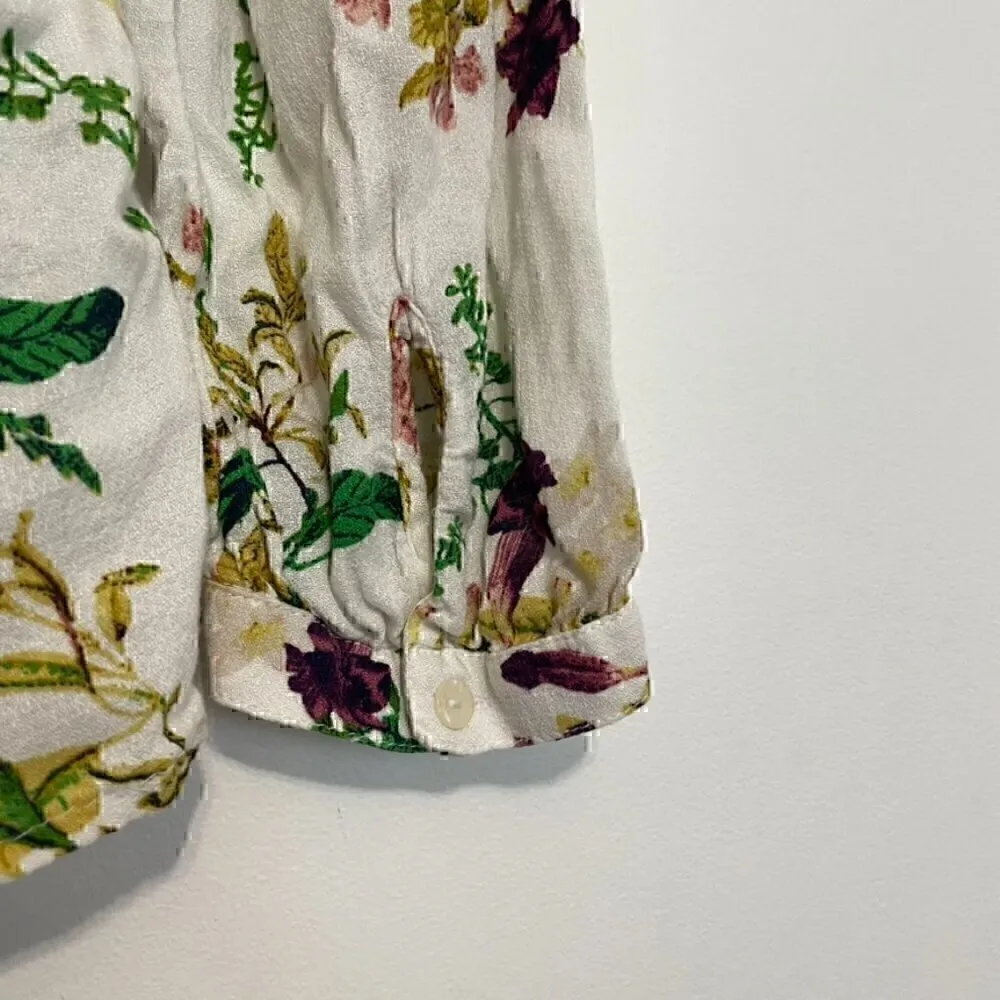 LUCKY BRAND Malia Peasant Top White Green Floral V-Neck Cutout Tie Long Sleeve - Image 12