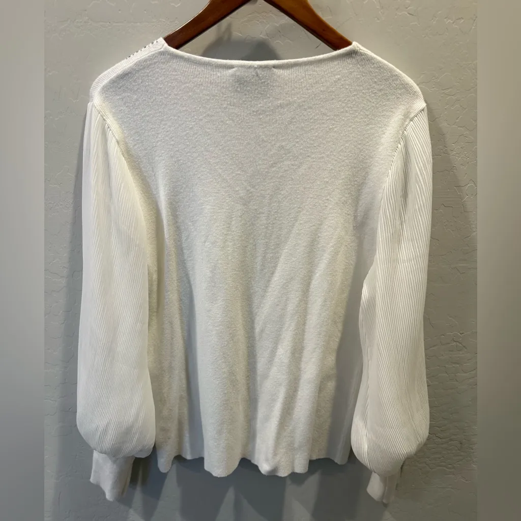 LIV Milano White Sweater with semi sheer sleeves V - Image 2