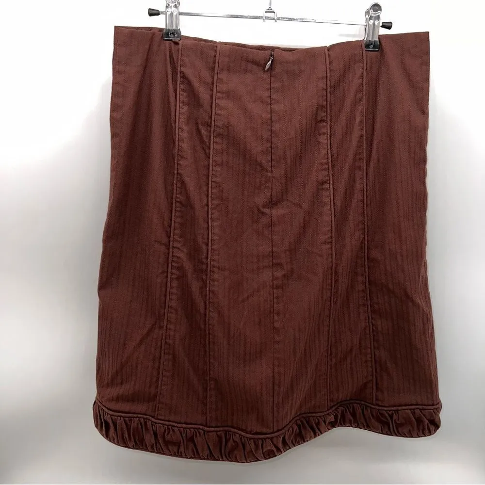Nanette Lapore Brown Cotton Blend Skirt-Ruched Trim on Hem/Self Piping Detail-6 - Image 4