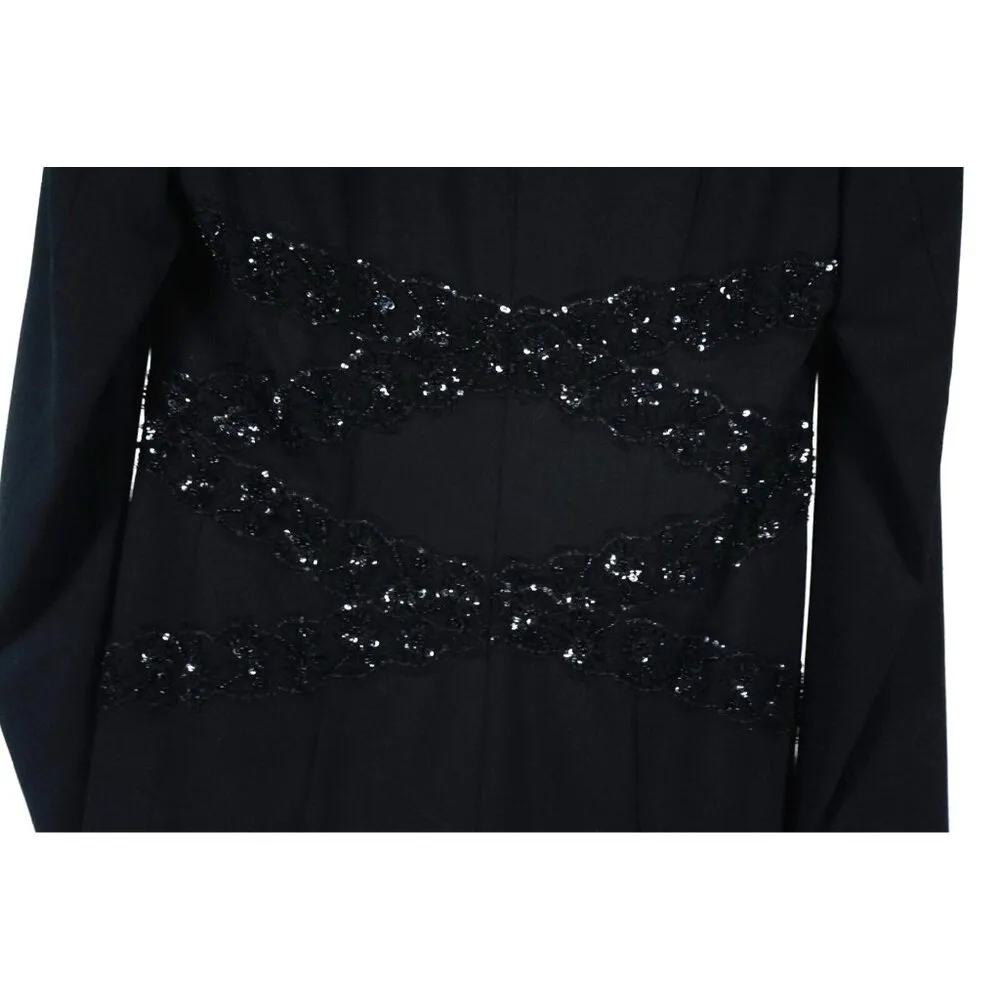 ESCADA Woman's Black Blazer Jacket Criss Cross Sequins Lace Button Front Size 36 - Image 5