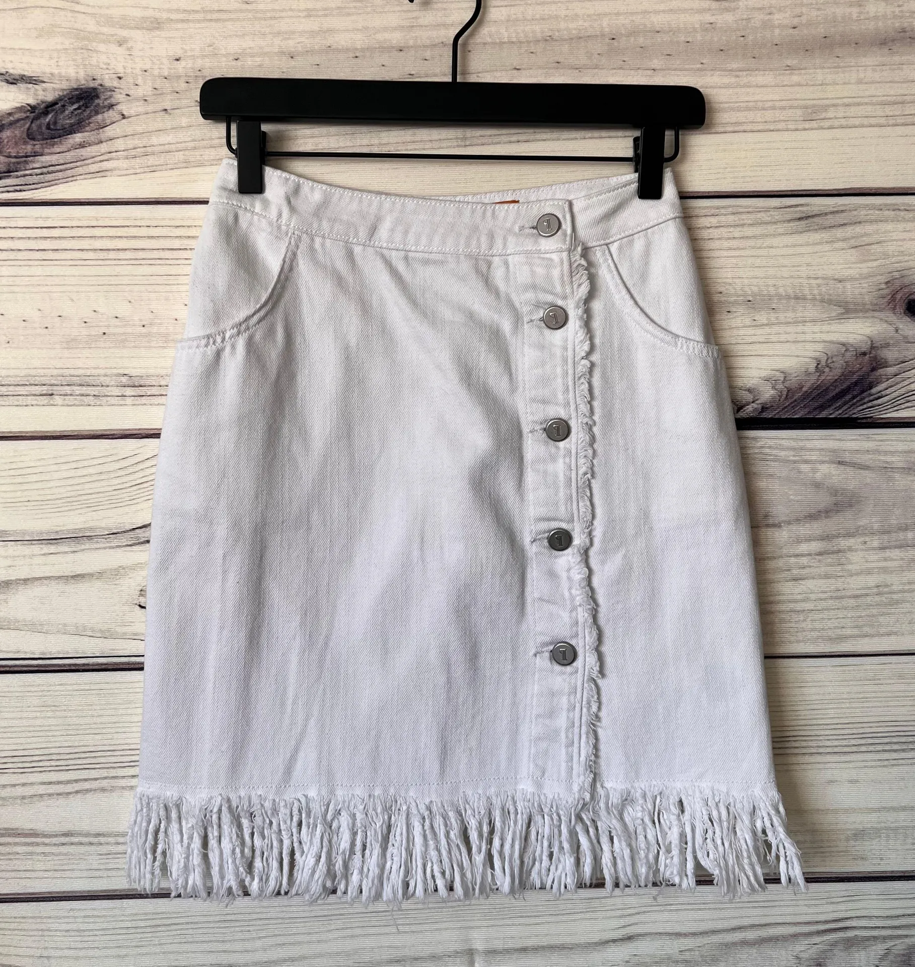 Pilcro White Denim Button Down Fringe Skirt - Image 5