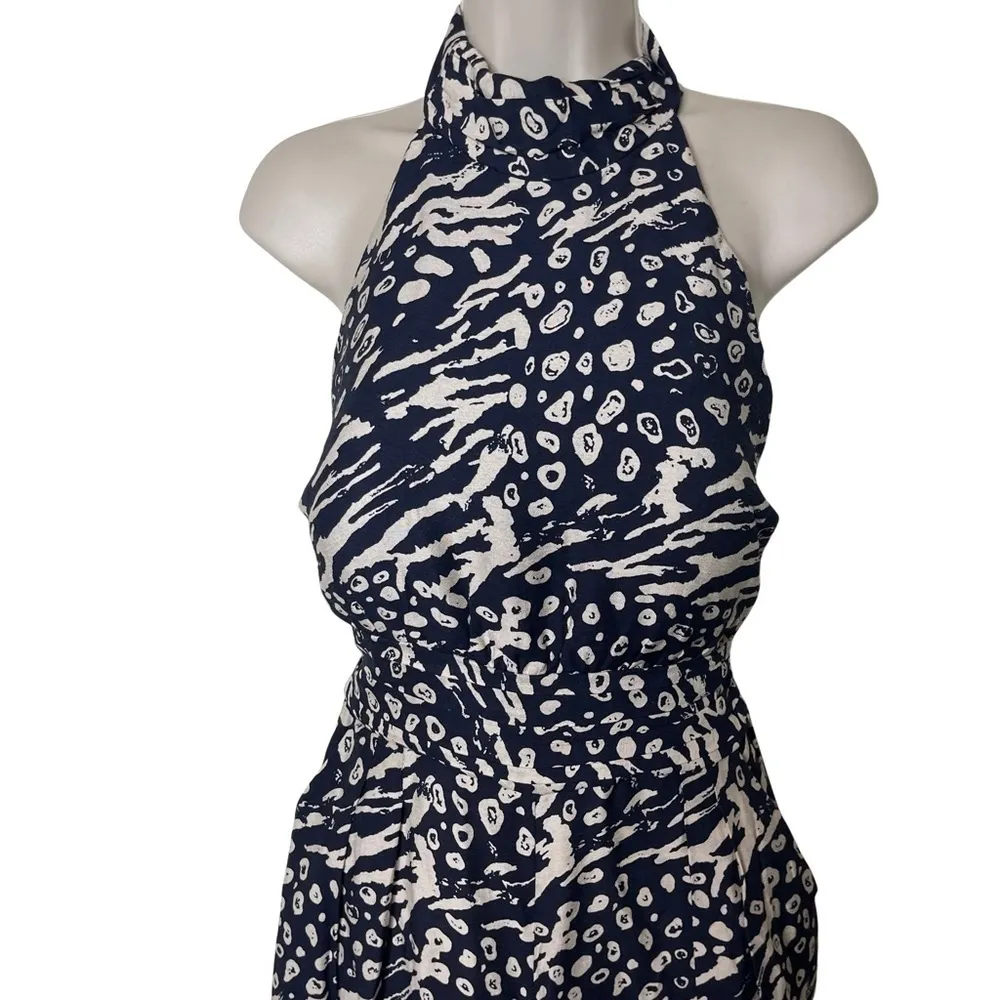 REBECCA VALLANCE Lola belted printed crepe halterneck jumpsuit sz US 8 Black - Image 5