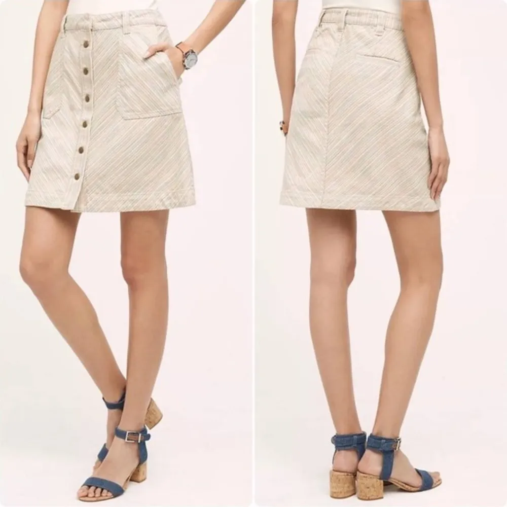 Anthropologie Pilcro & Letterpress Skirt 4 A-line Multicolor Stripe Button Mini - Image 4