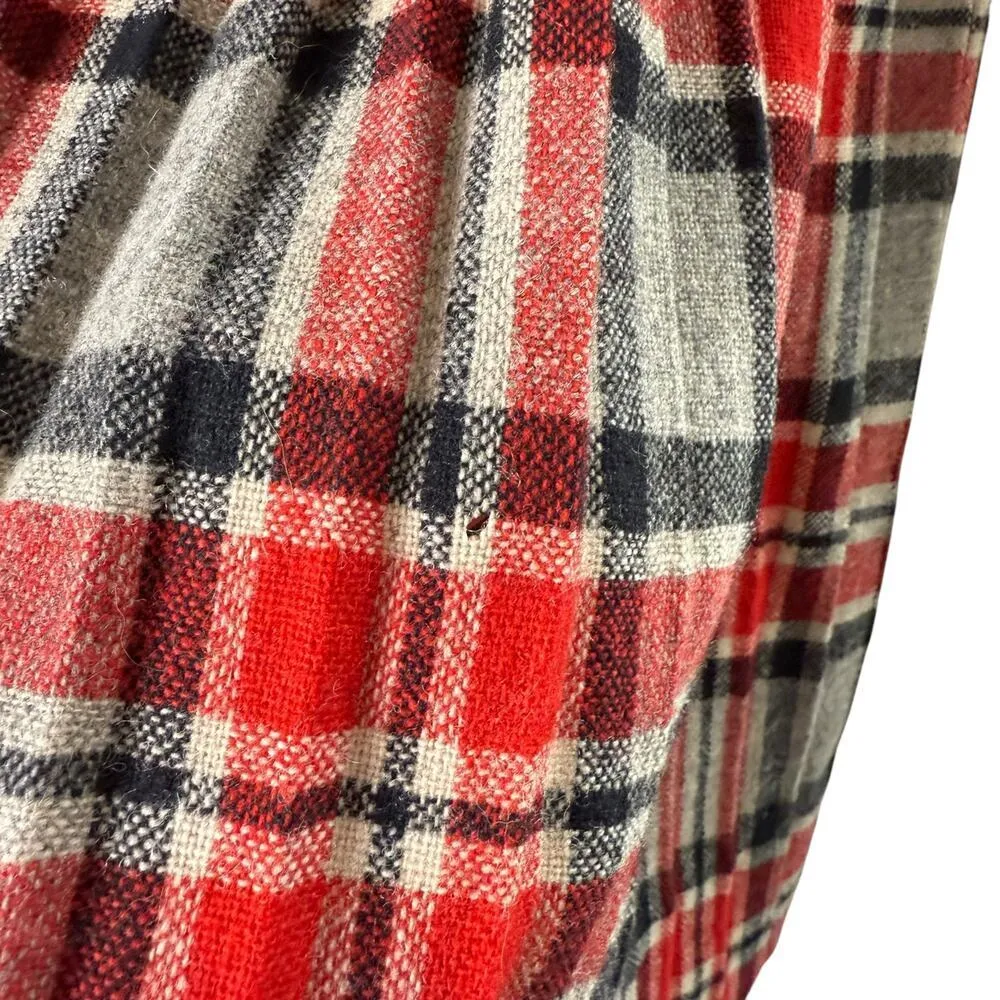 Vintage 70s Wool Pleated Skirt Red Gray Plaid Tartan High Waist, Size‎ Small - Image 7
