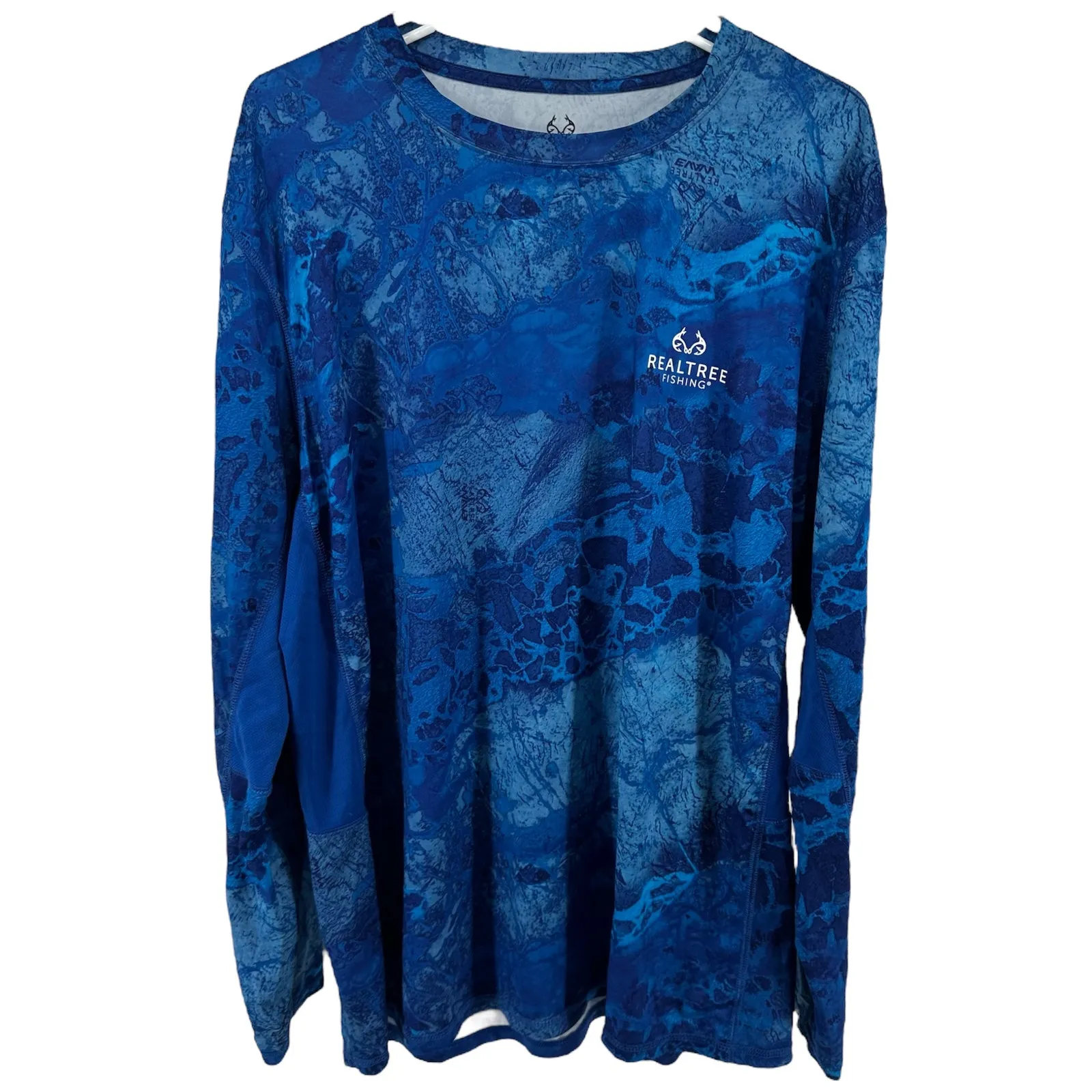 Realtree Wav3 Long Sleeve Tee UPF 30+ Performance Fishing RWB Camo Blue White XL - Image 2