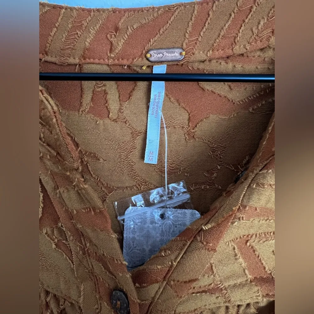 Free People Can’t Stop Dreaming Tunic Top Mustard Yellow boxy textured floral M - Image 5