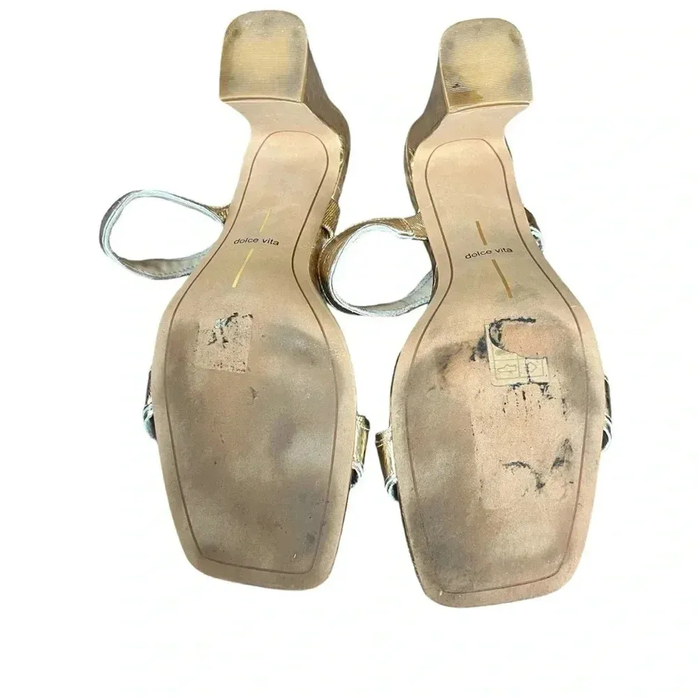 Dolce vita ILVA heels distressed gold leather women’s 11 slip on strap holiday - Image 11