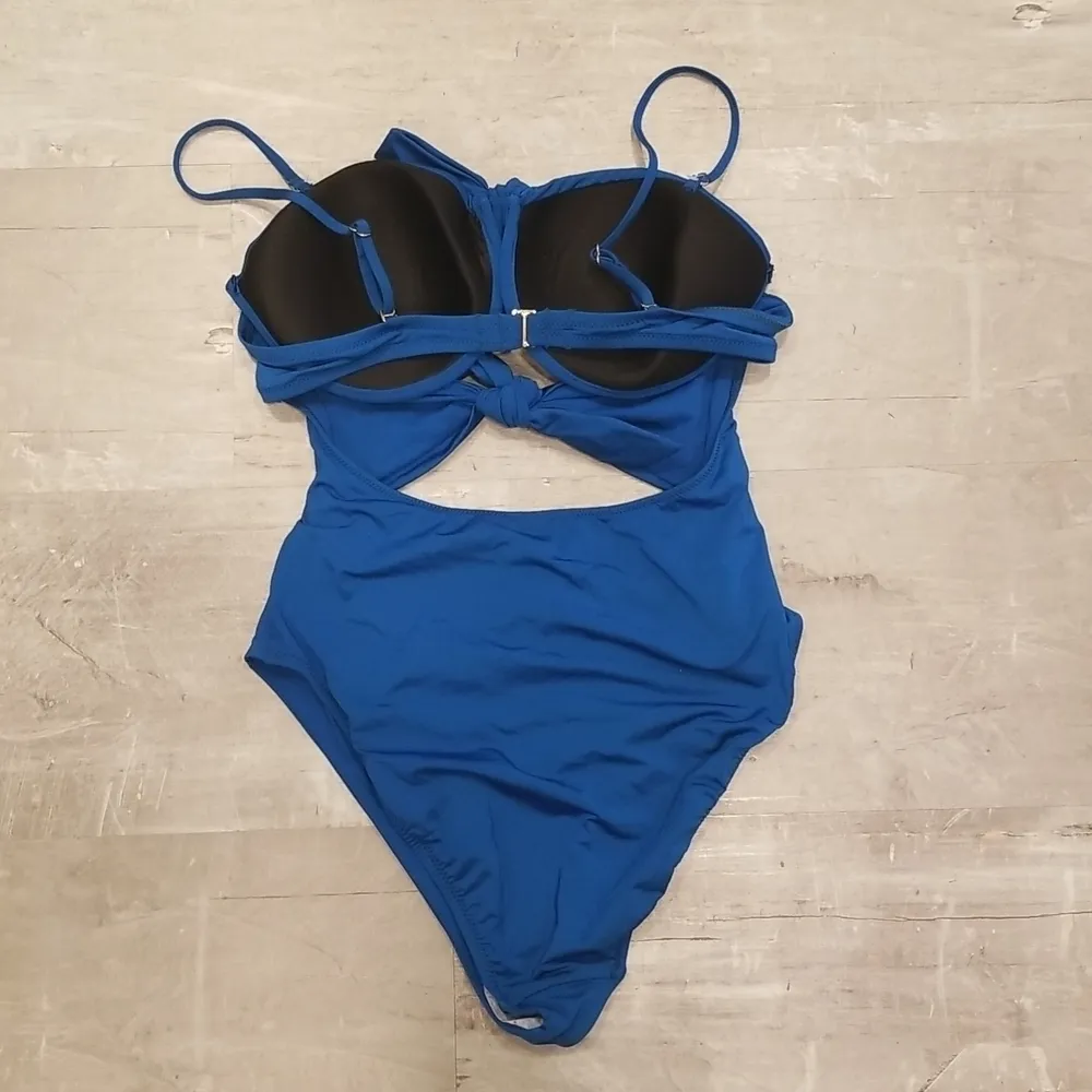 💕TRINA TURK💕 Getaway Solid Tie Bandeau One Piece Swimsuit Teal Blue 14 NWT - Image 10