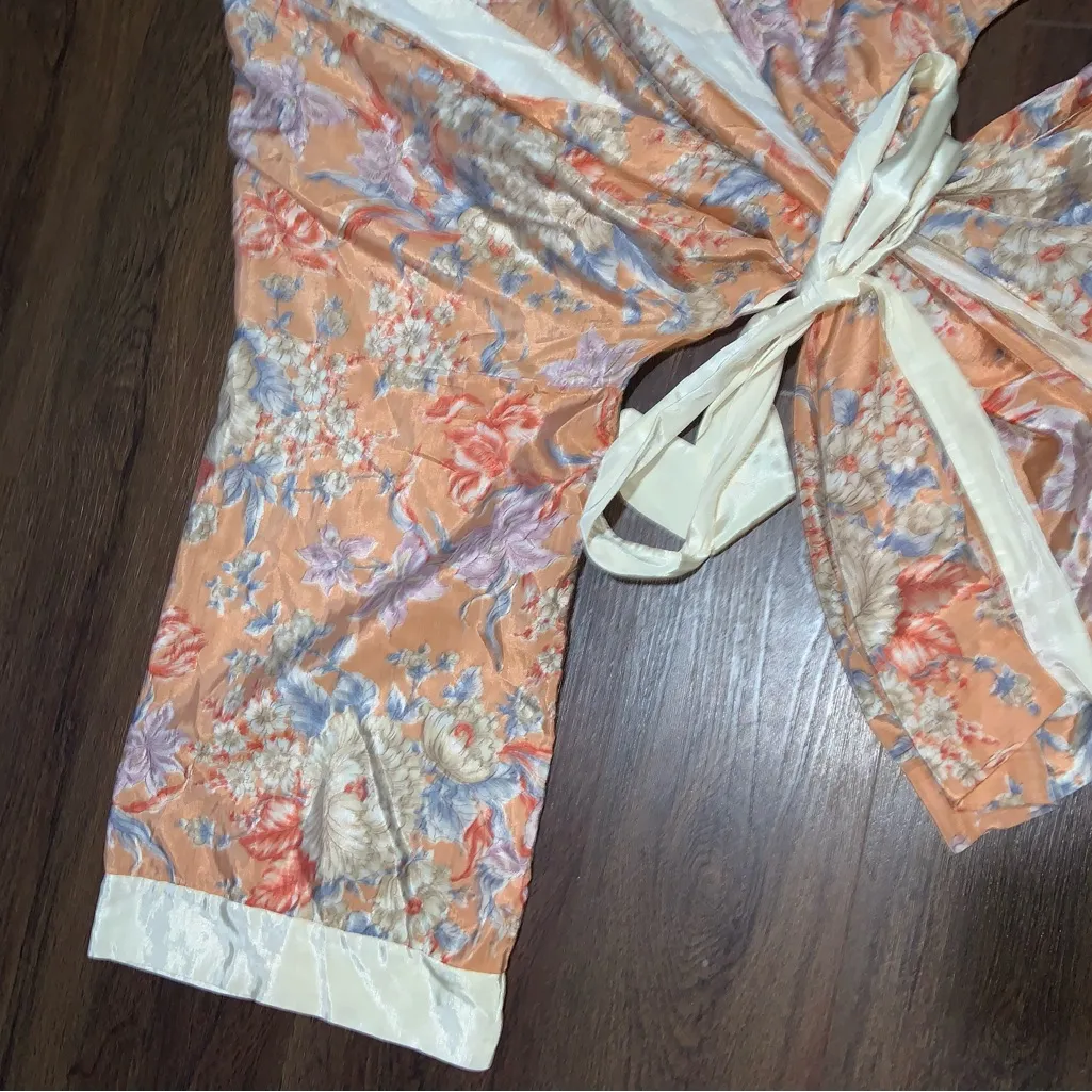 Vintage Diane von furstenburg paisley floral orange boho kimono robe fall 70s M - Image 5