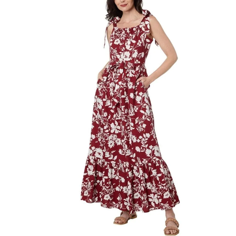 Outerknown Floral Maxi Dress Womens Small Cotton Silk Red White Pockets NWOT - Image 10