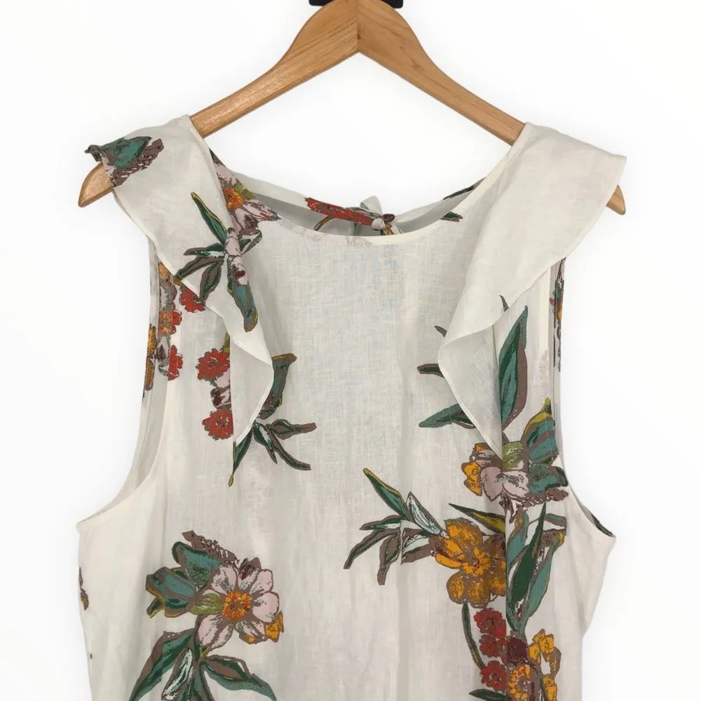 Free People Summer in Tulum Cream Floral Bow Tie Back Printed Top size Medium - Image 4