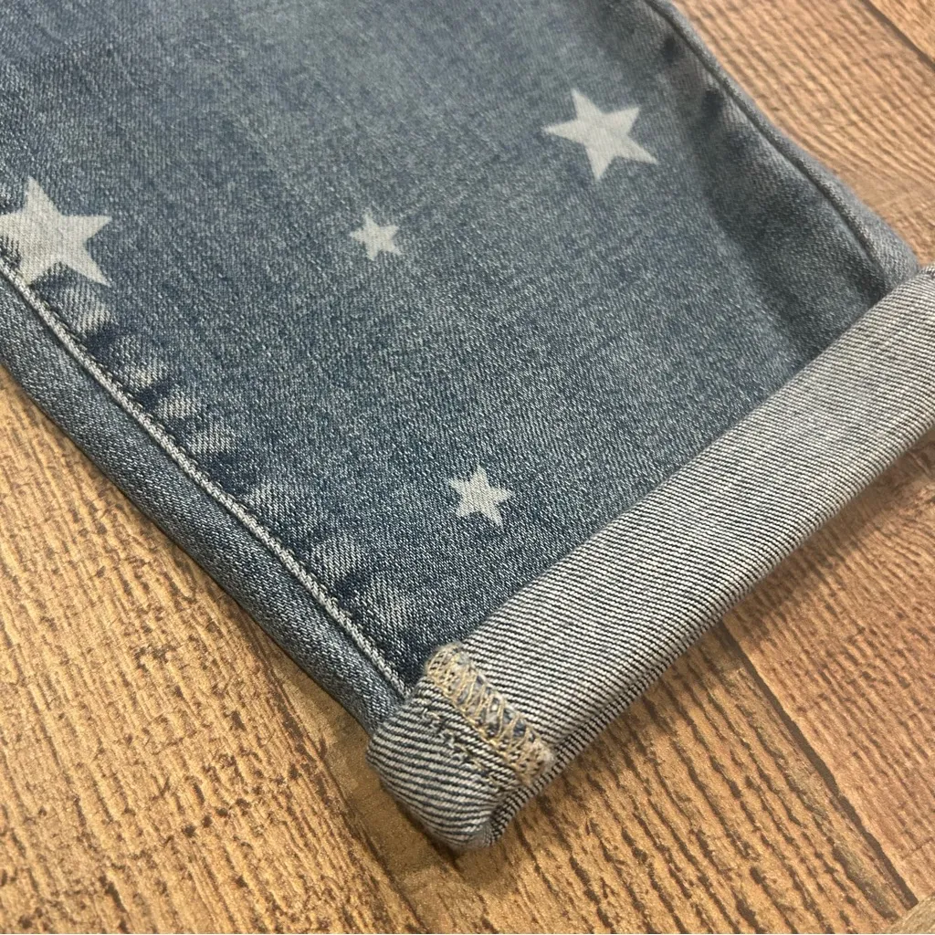 Judy Blue 14W Star Print Boyfriend Jeans Distressed Cuffed Stretch Denim - Image 4