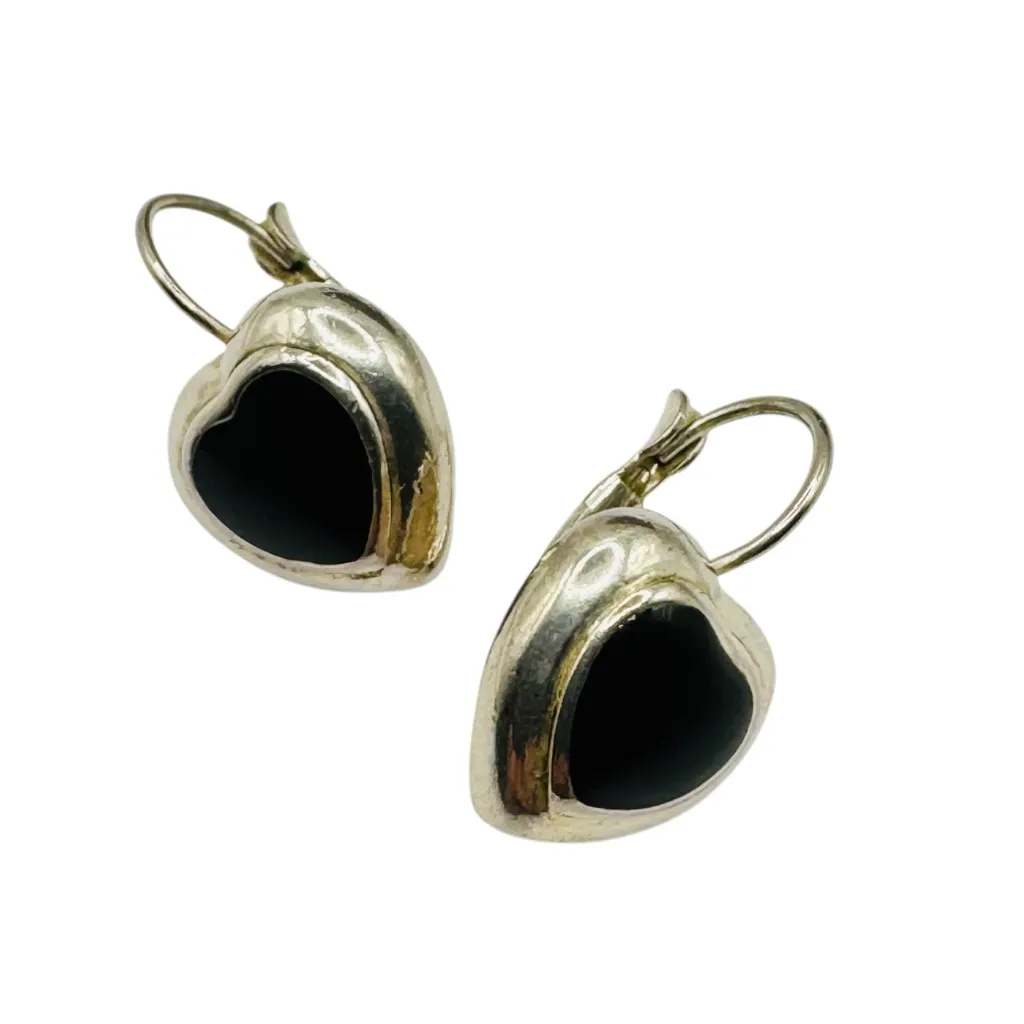Silver Tone Black Heart Drop Earrings | Artisan Onyx Look |Minimal Jewelry - Image 2