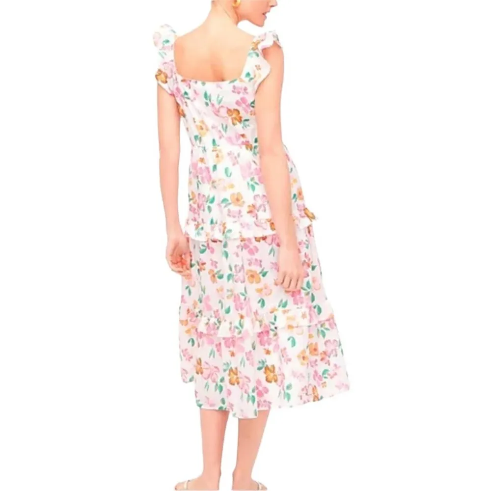 NWT J. Crew floral Flutter-sleeve ruffle-tiered midi dress sz L - Image 2