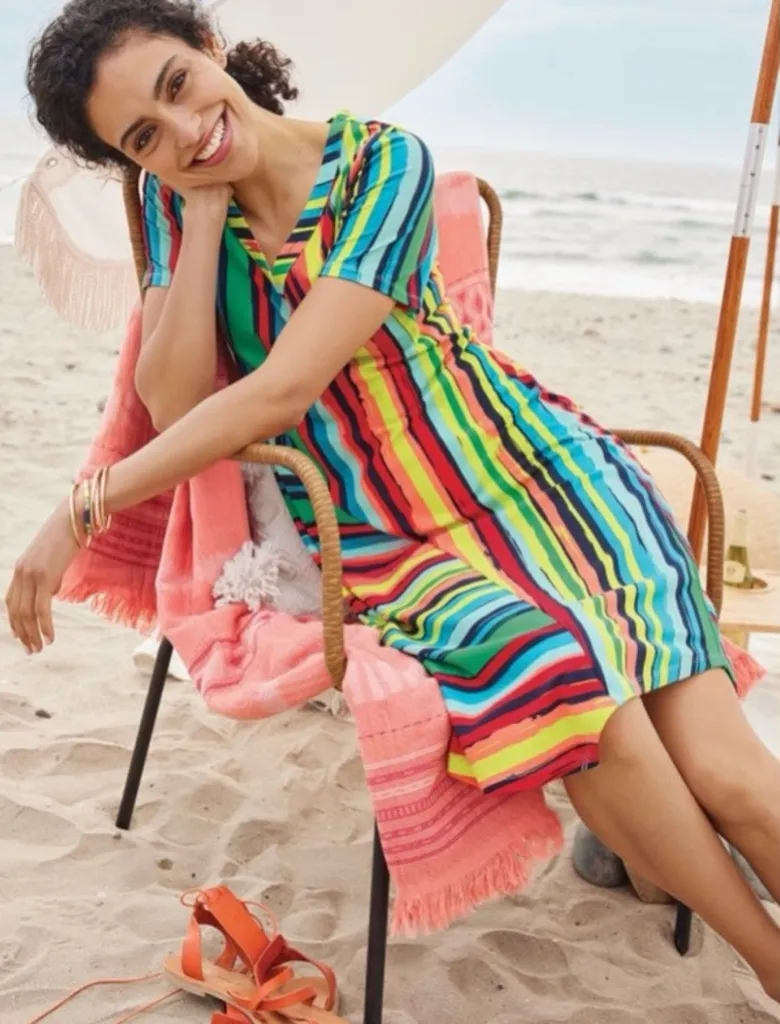 SOFT SURROUNDINGS Happy Place Tropics Multi Stripe Asymmetrical Cruise Dress XL - Image 1