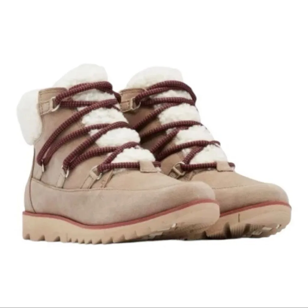 Sorel Harlowe Gray Suede Shearling Lace Cozy Waterproof Winter Booties Women 7.5 - Image 2