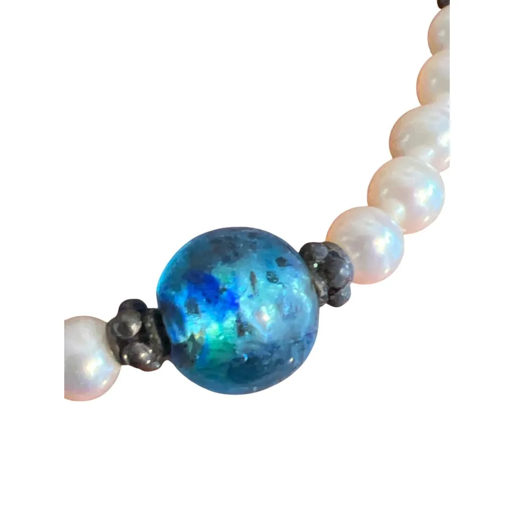 Vintage Sterling Silver Pearl Glass Crystal Bracelet Toggle Clasp 7.5" Estate White - Image 2