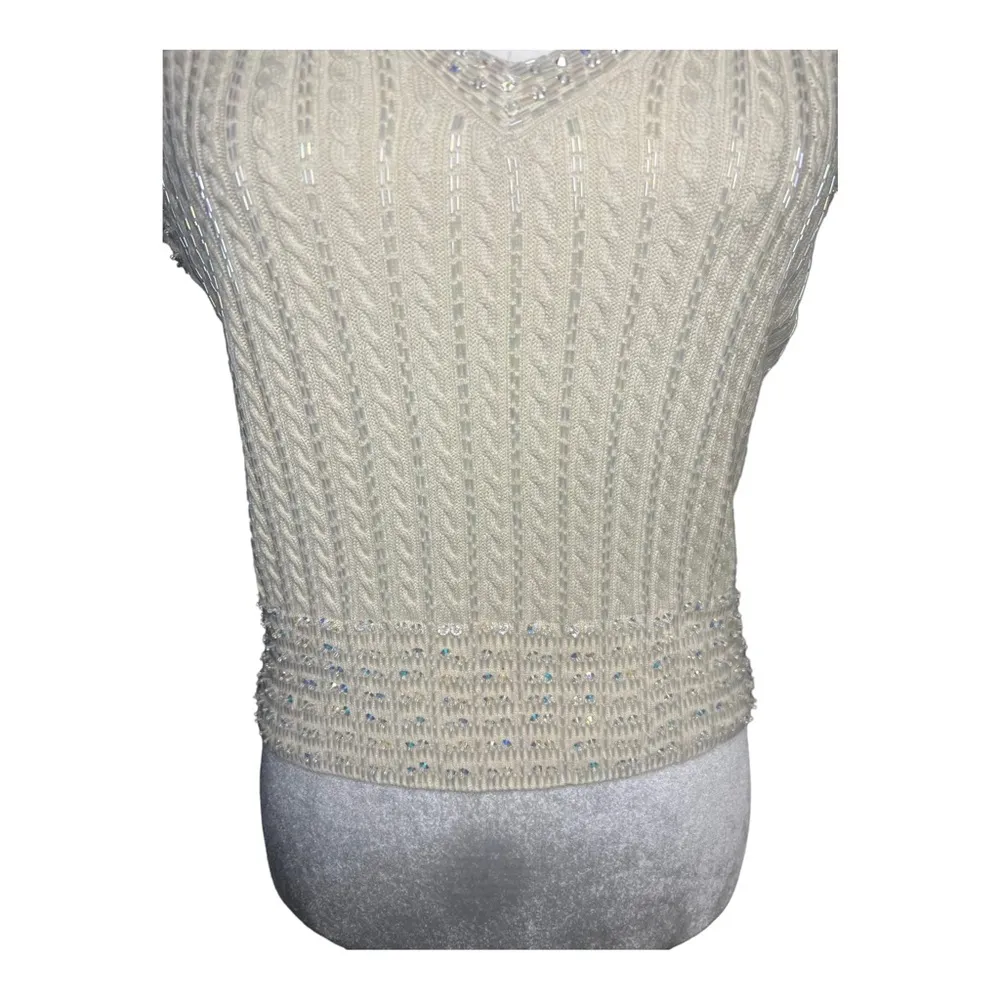 Vintage Beaded Knit Sweater Vest | Y2K Glam Classic | Deadstock Small Vie - Image 4