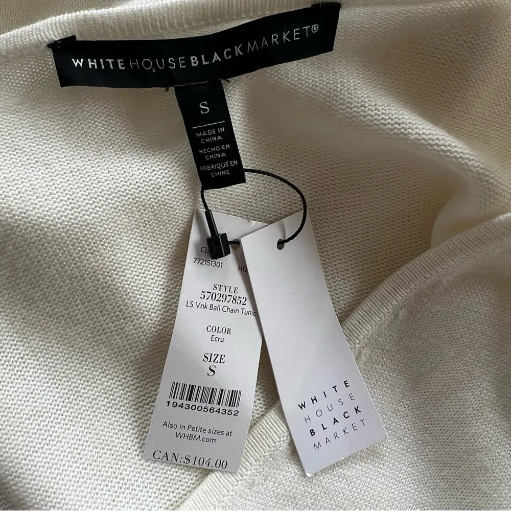 NWT WHBM Sweater Ball Chain Tunic Long Sleeve Ivory  S Long Sleeve Embellished S - Image 14