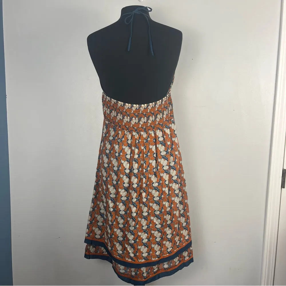 Susana Monaco Silk Cotton halter dress orange navy white floral Hawaiian size 8 - Image 5