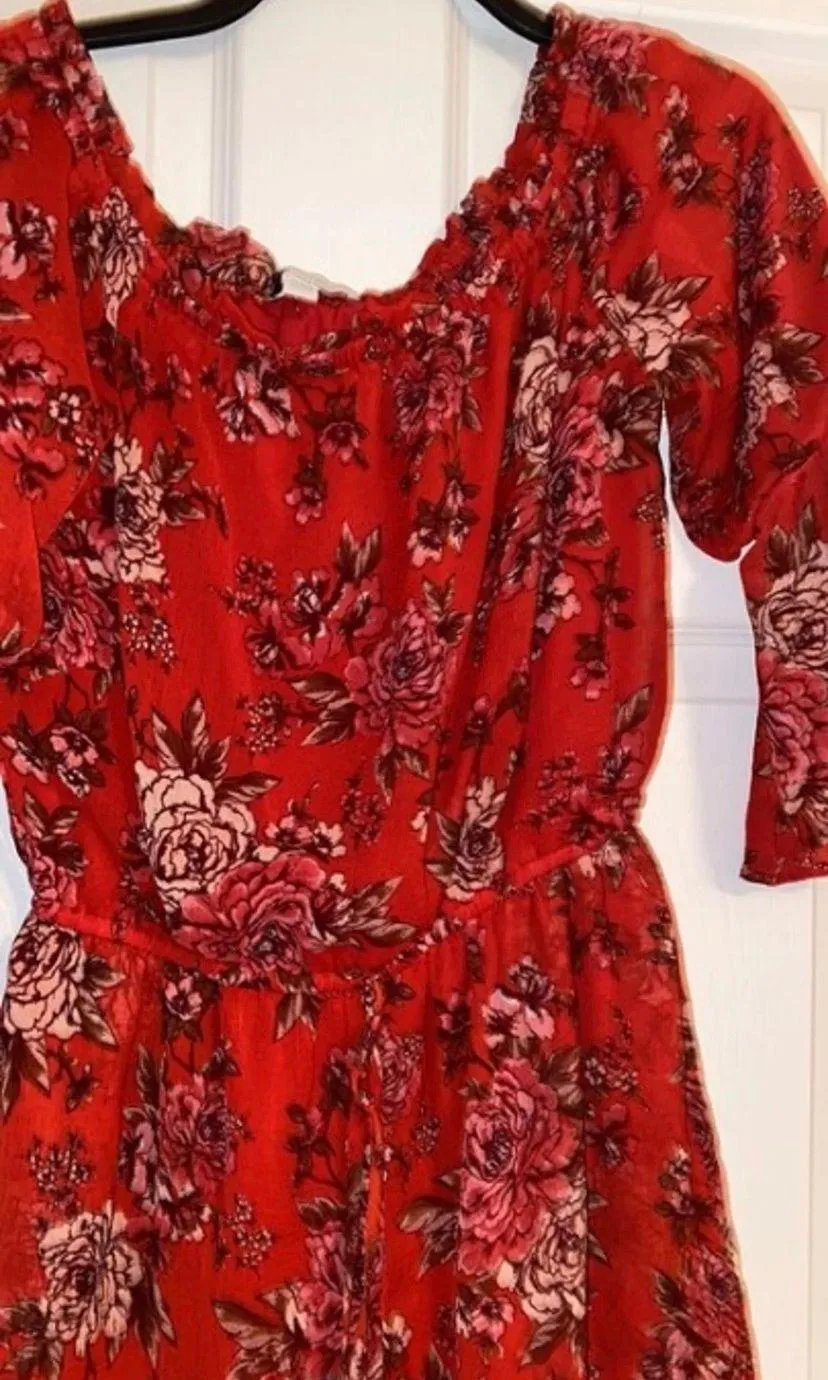American Eagle Red Floral Medium Romper  - Image 3