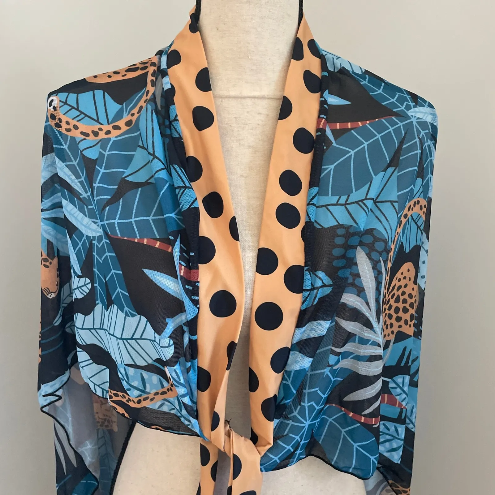 Sheer Leopard Tropical Print Cover Up Wrap Skirt Beach Boho Vacation Mesh Resort Blue Size undefined - Image 5