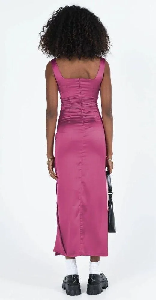 Princess Polly Lynsey Fuchsia Satin Side Slit Midi Dress 6 - Image 6