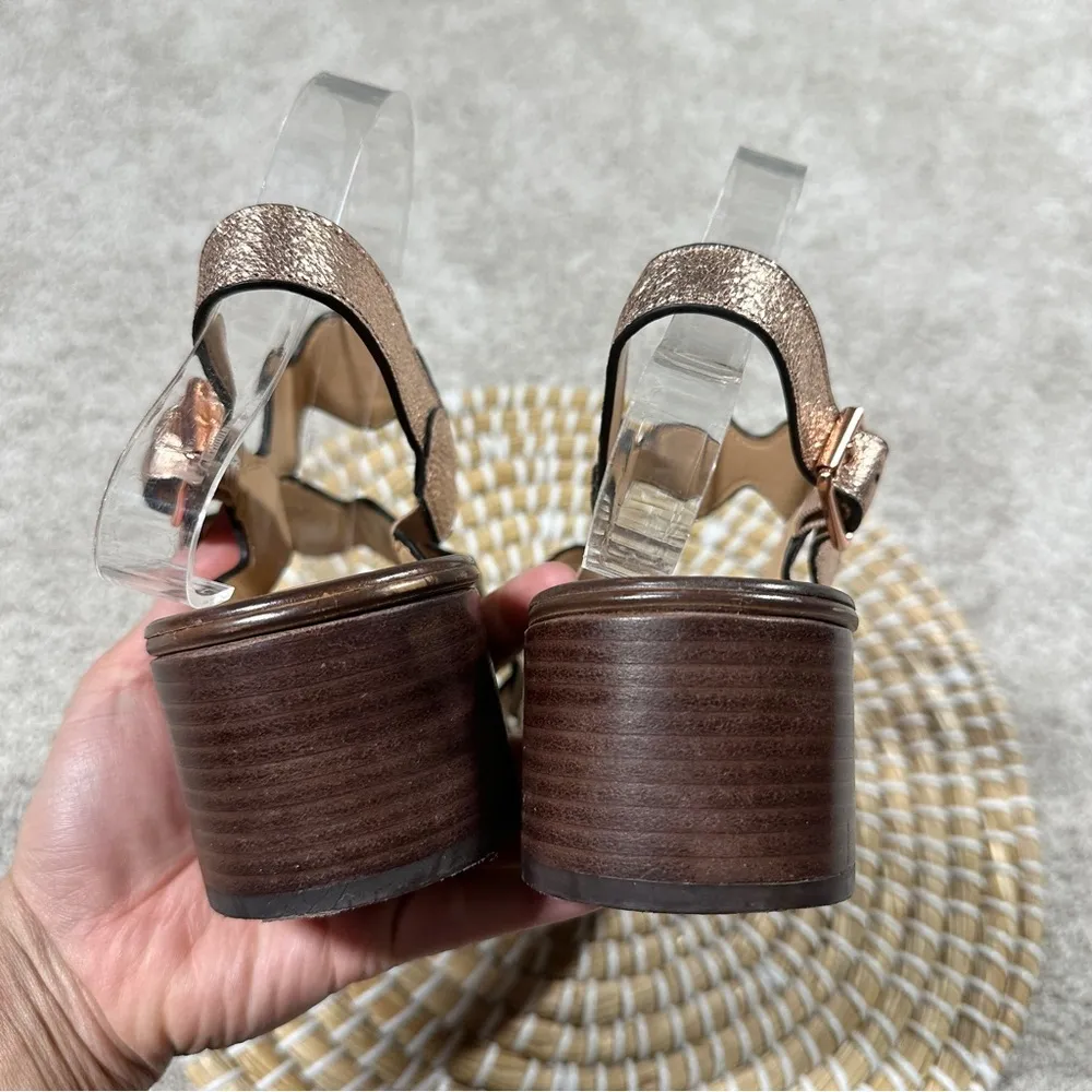 Marc Fisher Women’s Omalla Sandal Block Heels Rose Gold Silver Scallop Size 9M - Image 8